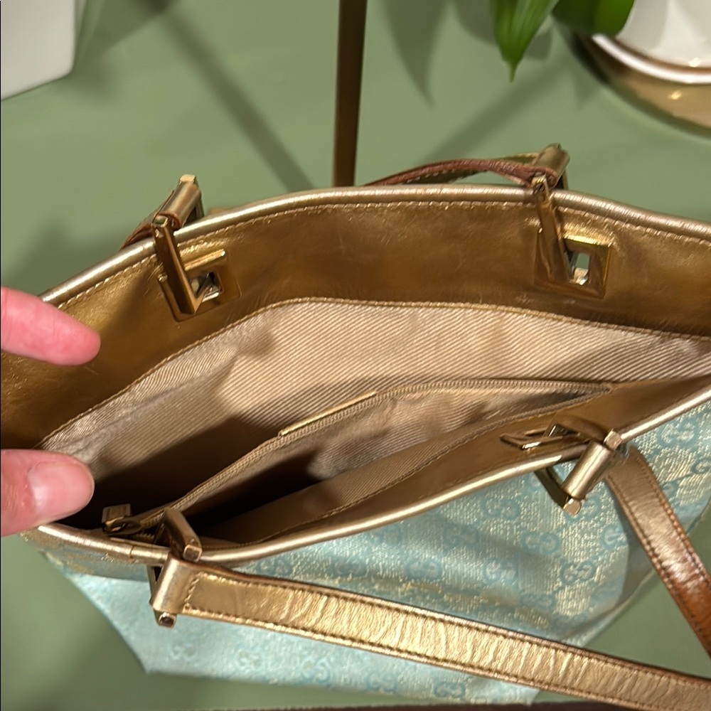 Gucci Blue and Gold Textured Tote Bag - Picture 10 of 14
